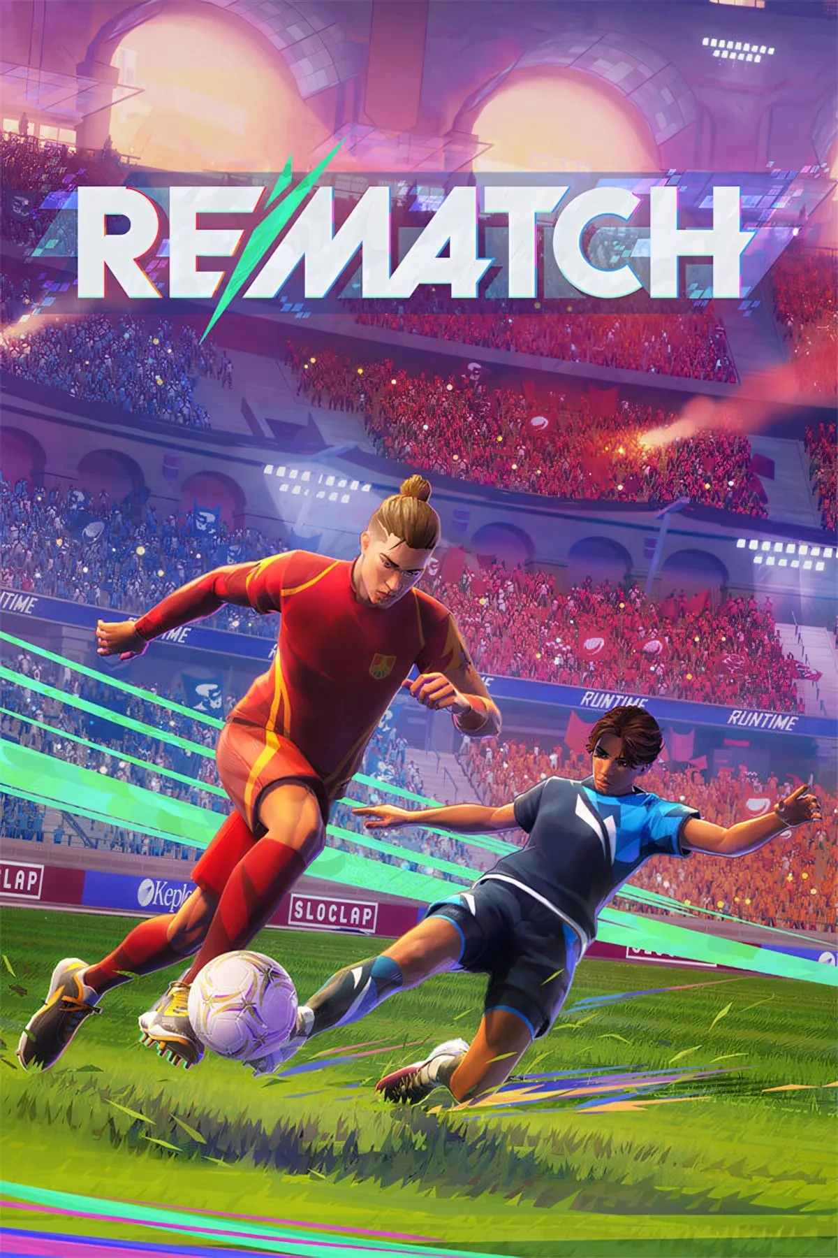 Ảnh bìa game Rematch của Sloclap với các nhân vật đa dạng trên sân bóng