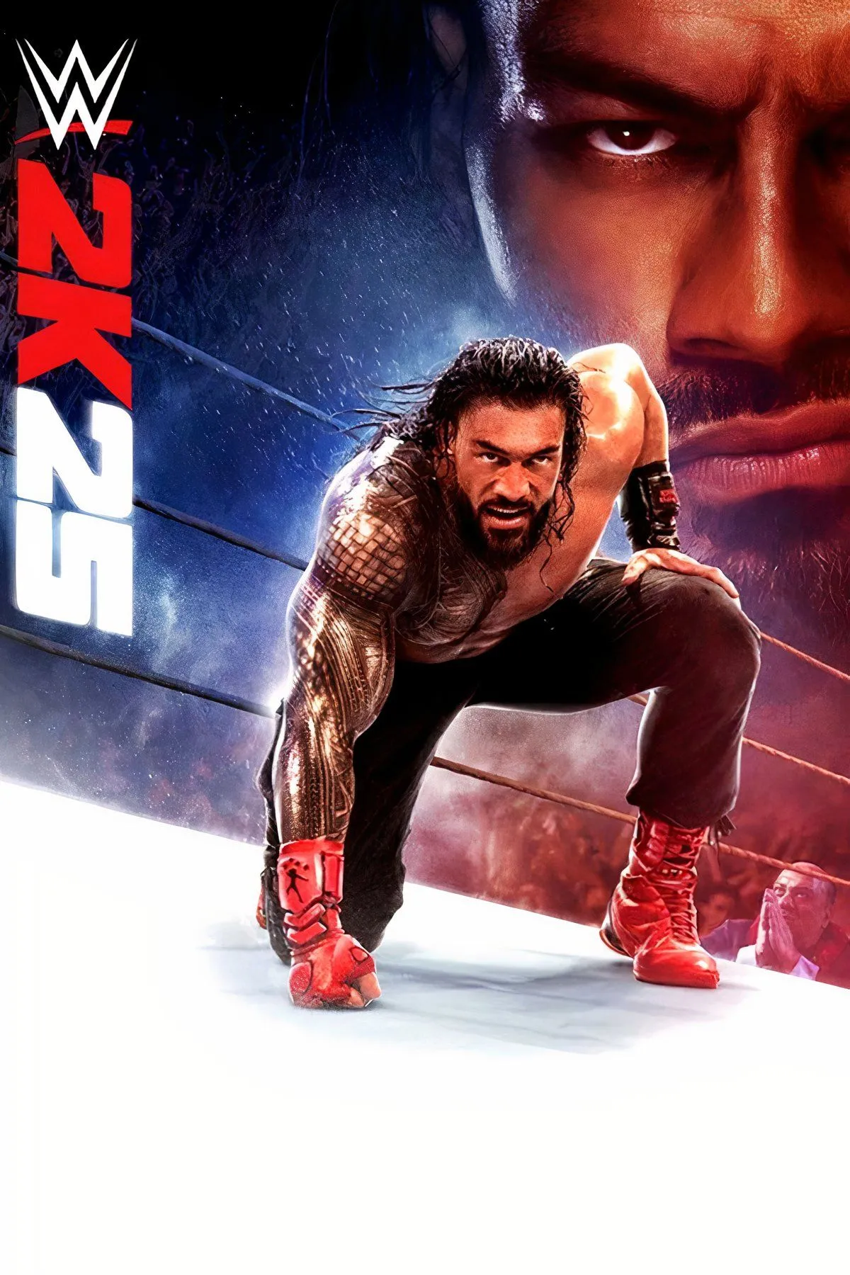 Ảnh bìa game WWE 2K25, thể hiện một đô vật nổi tiếng đang tạo dáng trên sàn đấu, sẵn sàng cho những trận đấu kịch tính.
