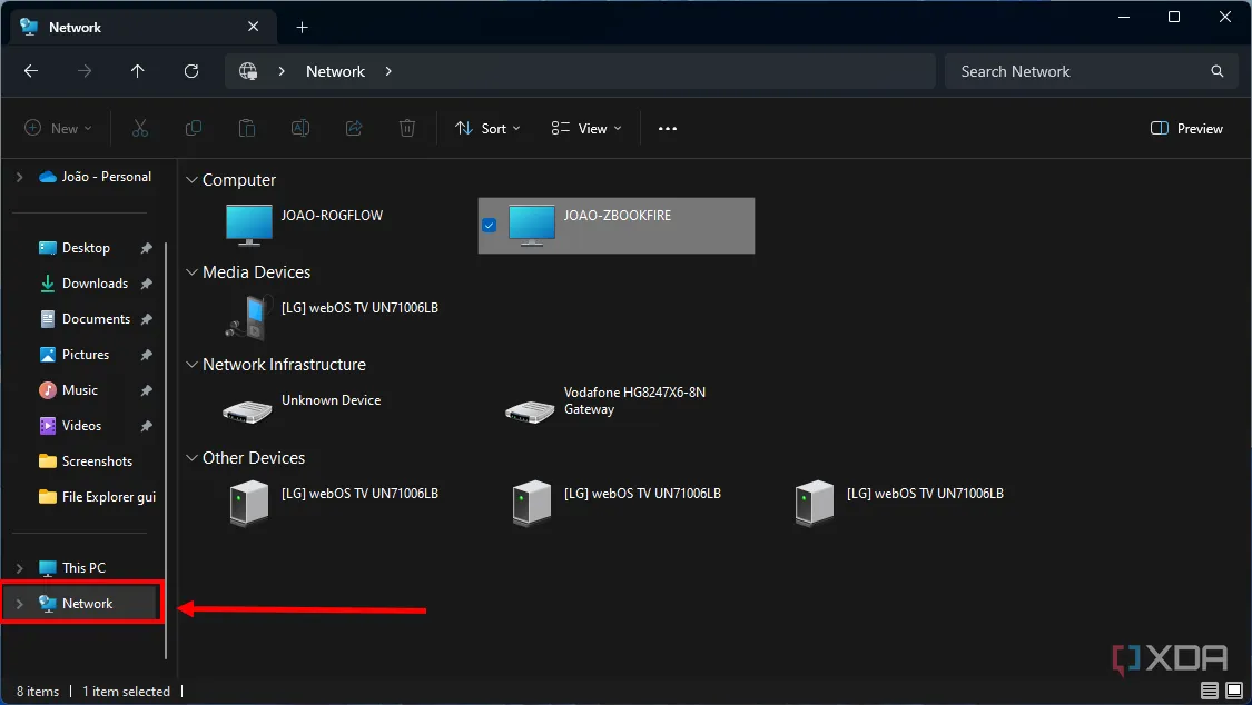 Ảnh chụp màn hình File Explorer hiển thị các vị trí mạng