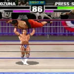 Ảnh chụp màn hình gameplay của tựa game đối kháng WWF WrestleMania: The Arcade Game với các đòn đánh siêu thực