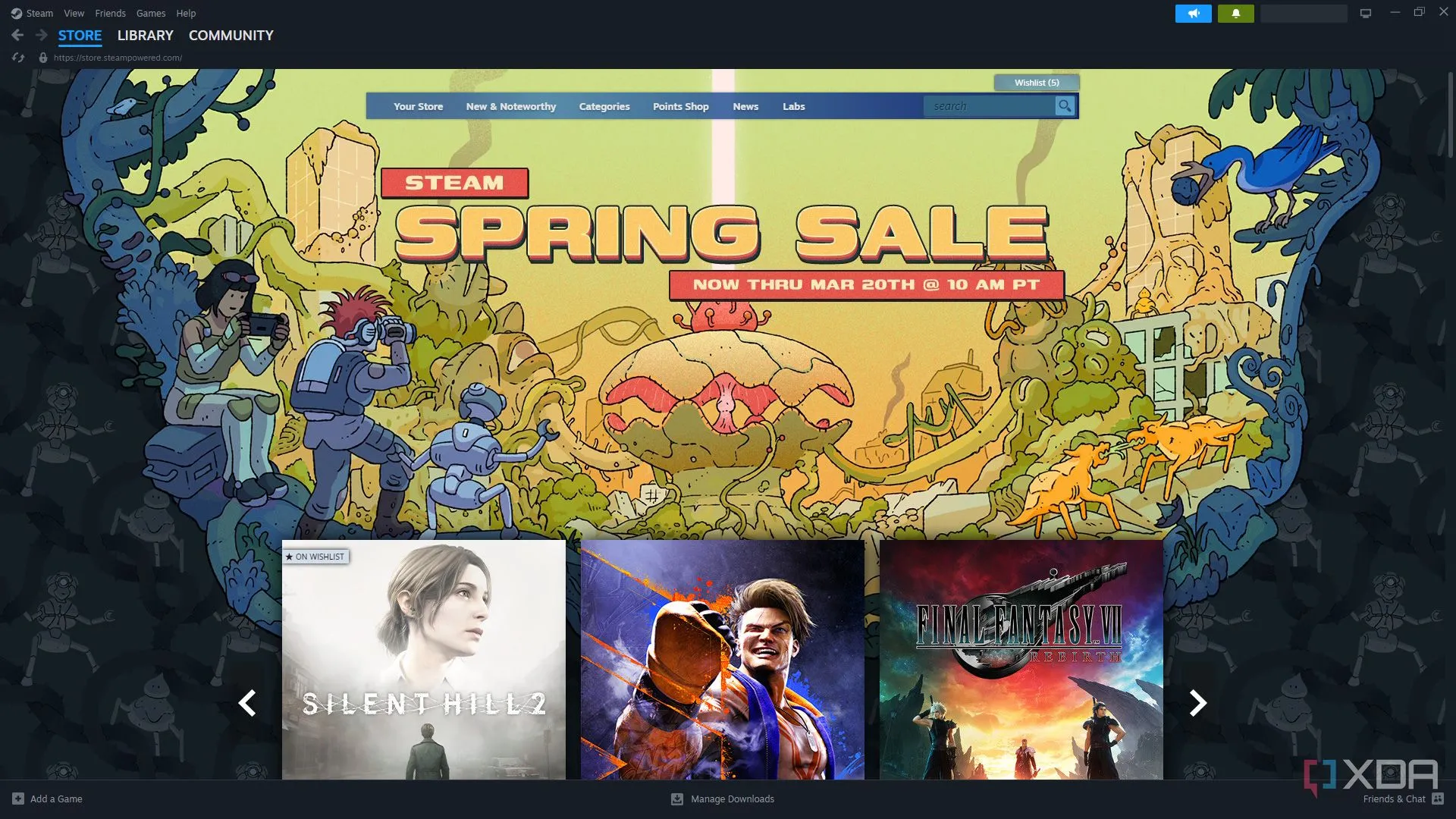 Ảnh chụp màn hình trang chủ cửa hàng Steam với chương trình giảm giá mùa xuân