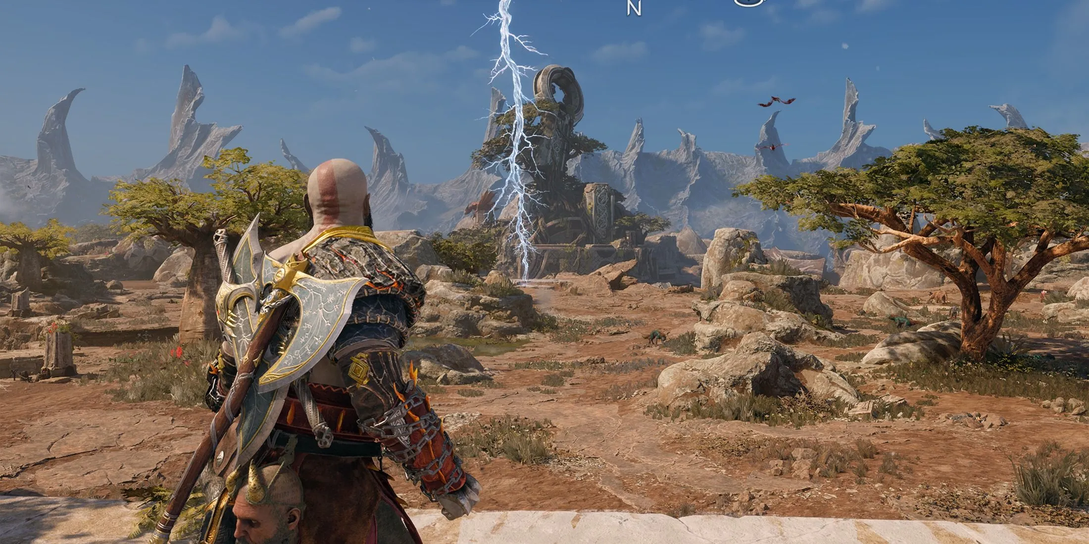 Bản đồ vùng The Crater và hiệu ứng sấm sét trong God of War Ragnarok