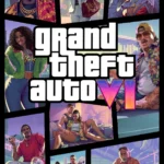 Bìa nghệ thuật game Grand Theft Auto VI (GTA 6) với hình ảnh hai nhân vật chính Lucia và Jason