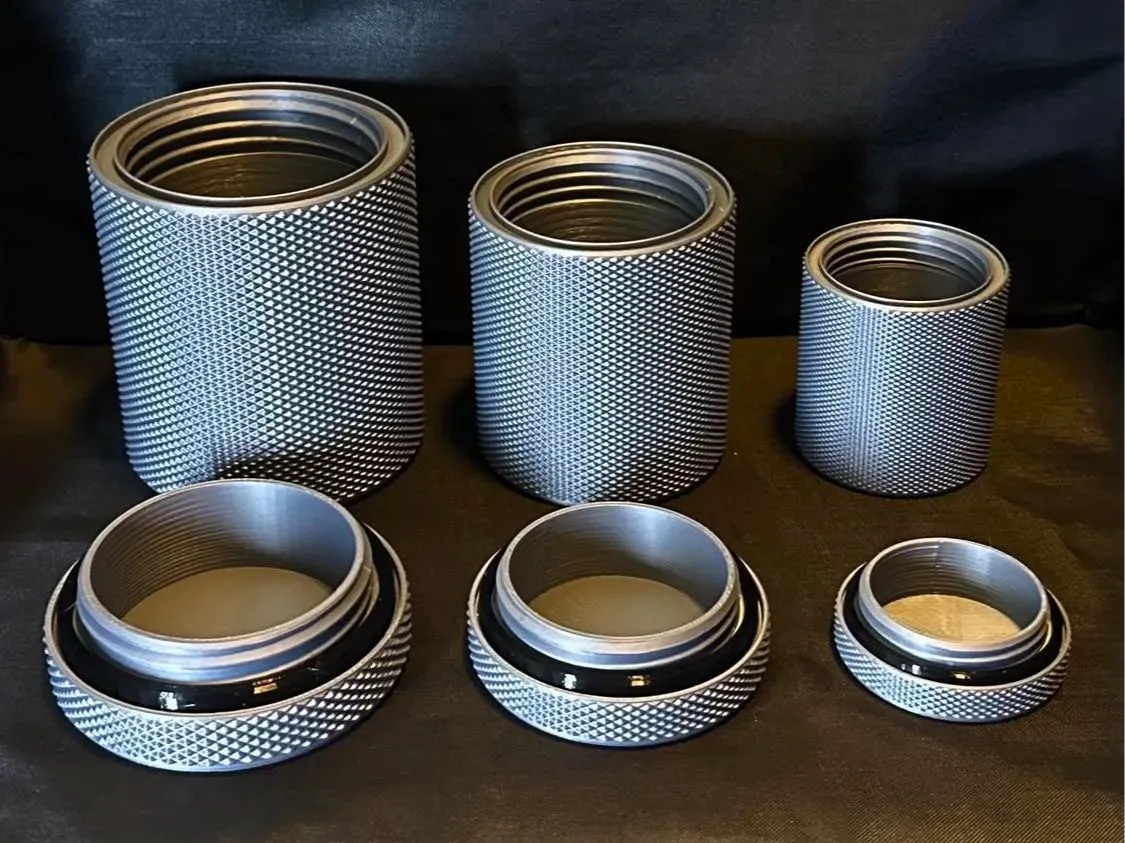 Bộ hộp chứa có ren cao, bền bỉ, in 3D bằng PETG cho khả năng chống nước và kín khí vượt trội.