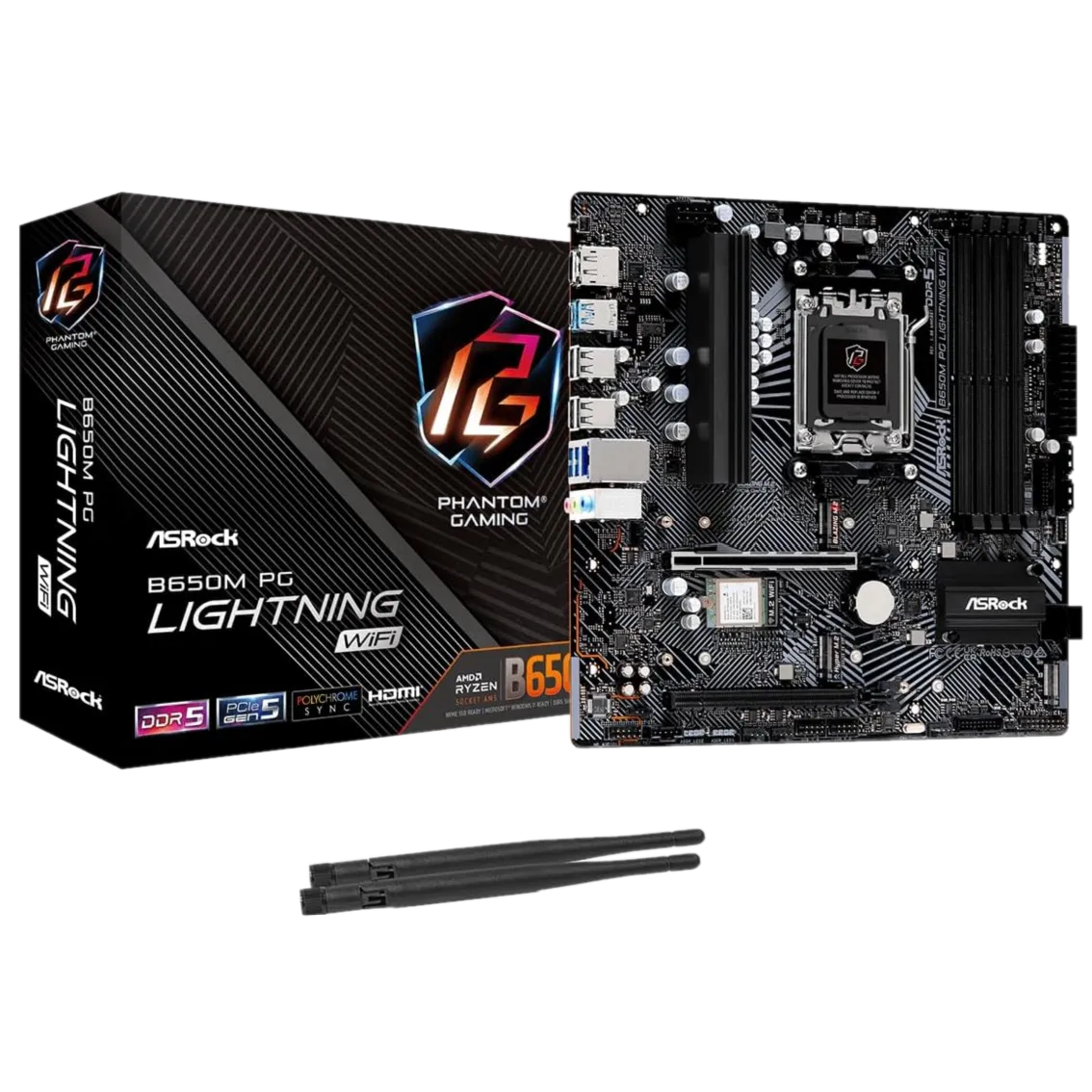 Bo mạch chủ ASRock B650M PG Lightning WiFi màu đen, nền tảng lý tưởng cho CPU AMD Ryzen.
