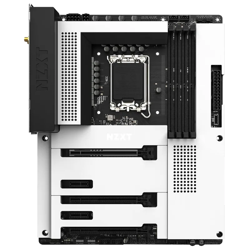 Bo mạch chủ NZXT N7 Z790 màu trắng với vỏ kim loại toàn diện