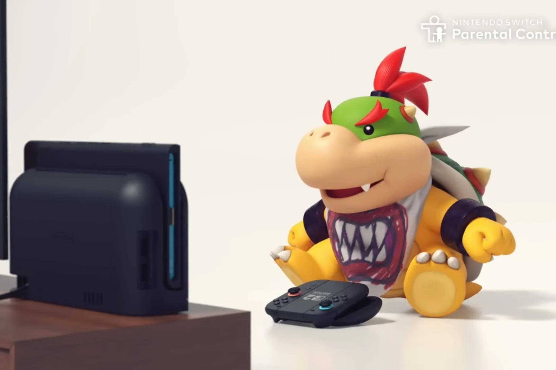 Bowser Jr. đang chơi Nintendo Switch 2 với camera được bật, minh họa khả năng hiển thị người chơi