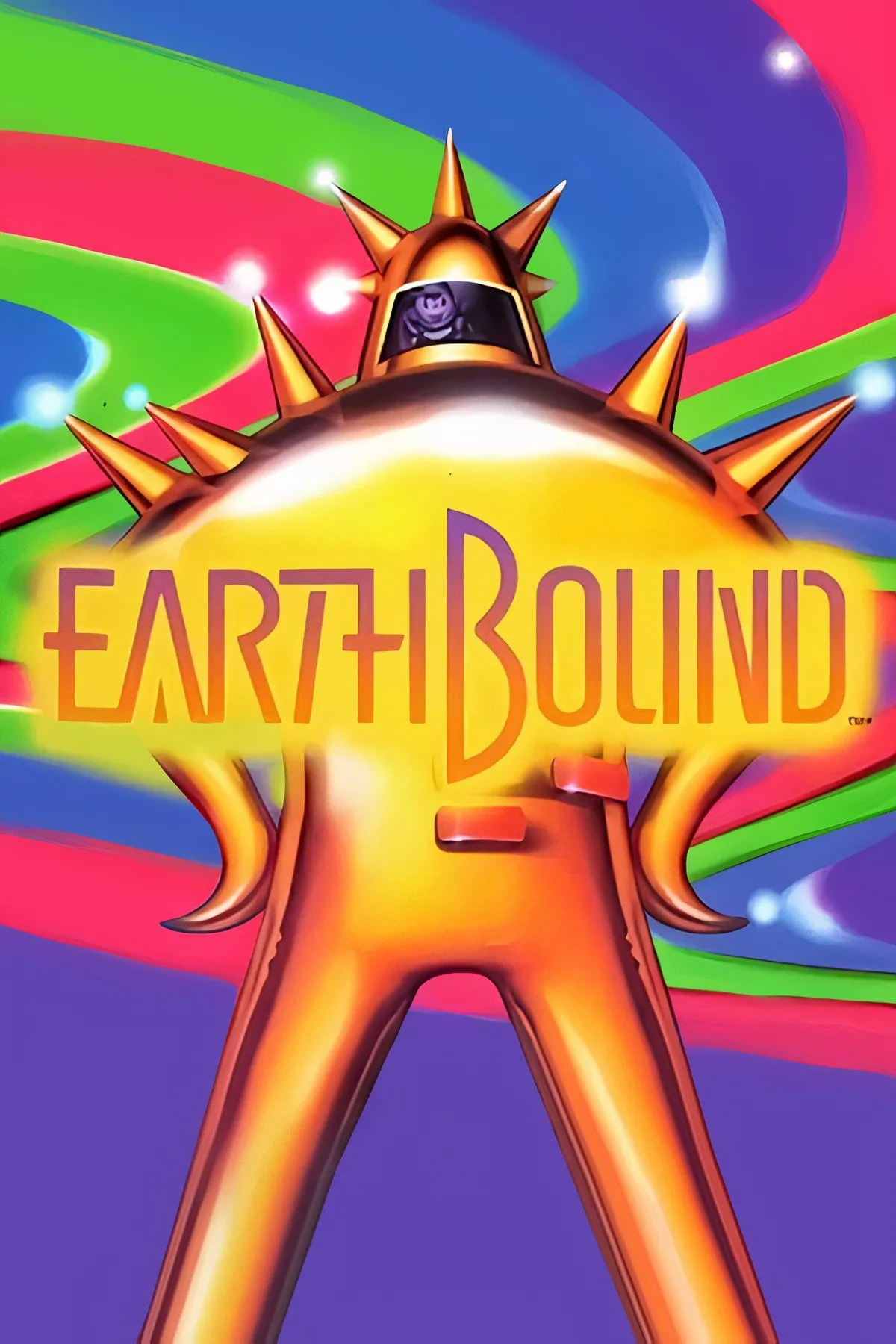 Các nhân vật chính Ness và bạn bè trong bối cảnh thị trấn hiện đại của game Earthbound trên SNES