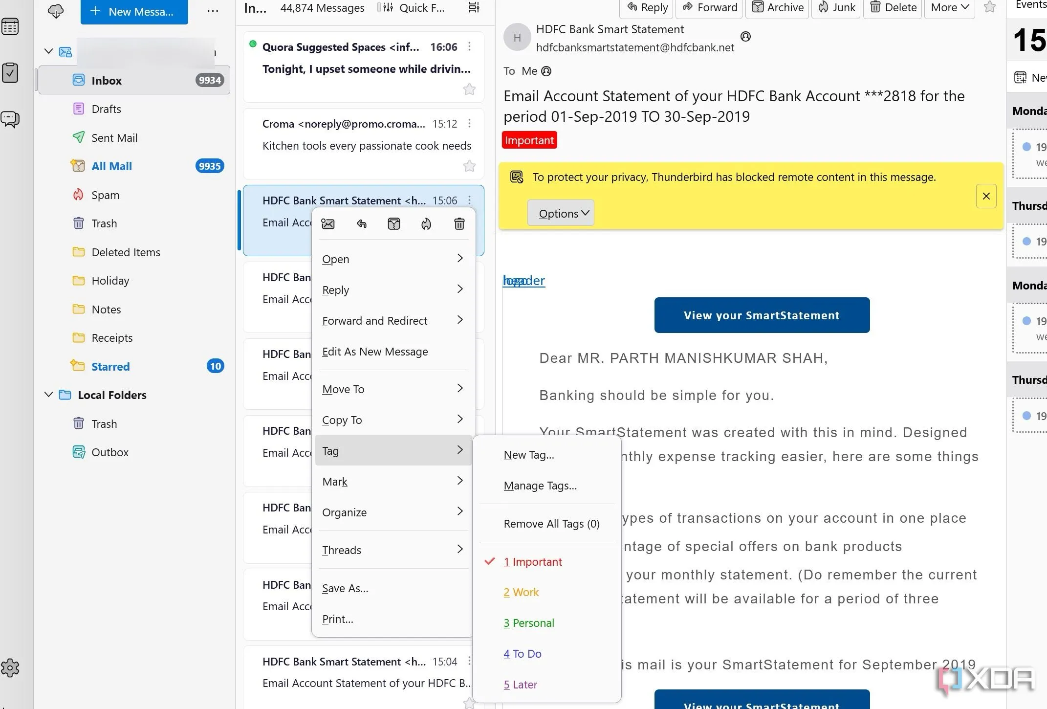 Các thẻ phân loại email trong Thunderbird - trình quản lý email an toàn và tùy biến cao