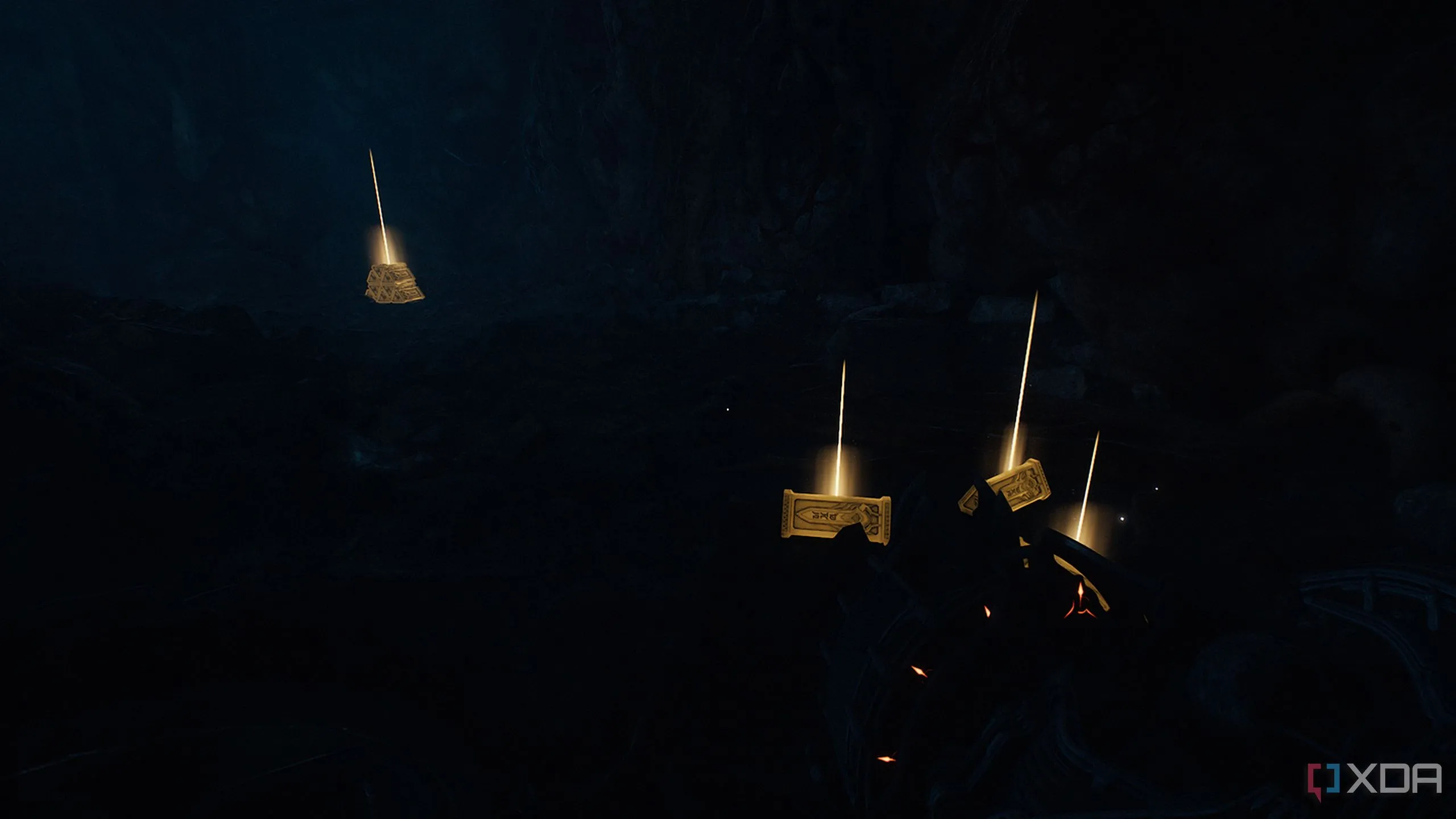 Các thỏi vàng nằm rải rác trên sàn, cần được thu thập để nâng cấp trong Doom The Dark Ages.