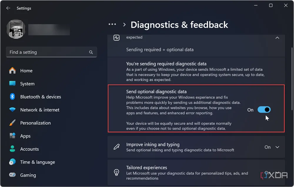 Cách bật/tắt dữ liệu chẩn đoán telemetry trong Cài đặt Windows 11