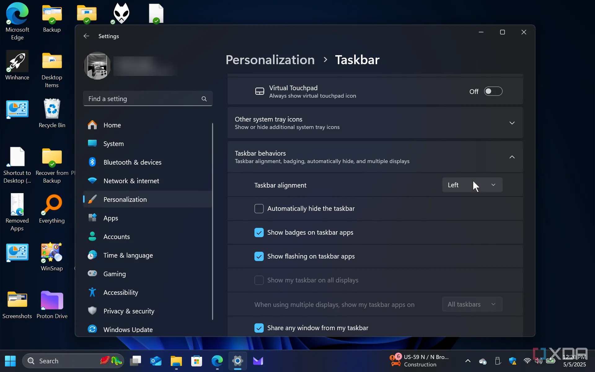 Cài đặt di chuyển nút Start của Windows 11 về bên trái thanh Taskbar