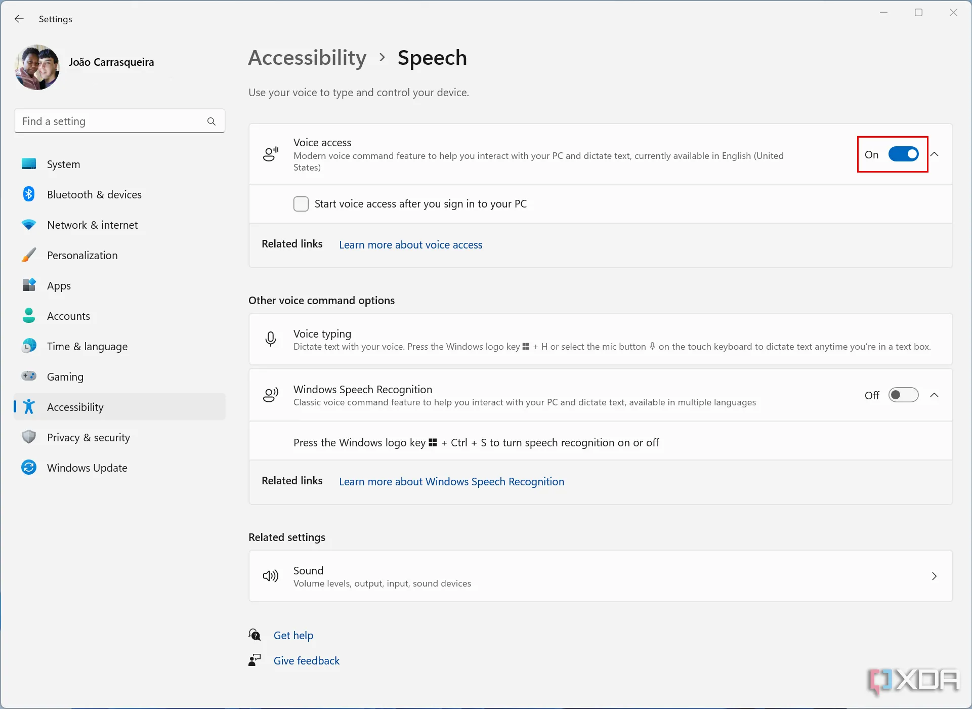 Cài đặt tính năng Voice Access trong mục Trợ năng của Windows 11