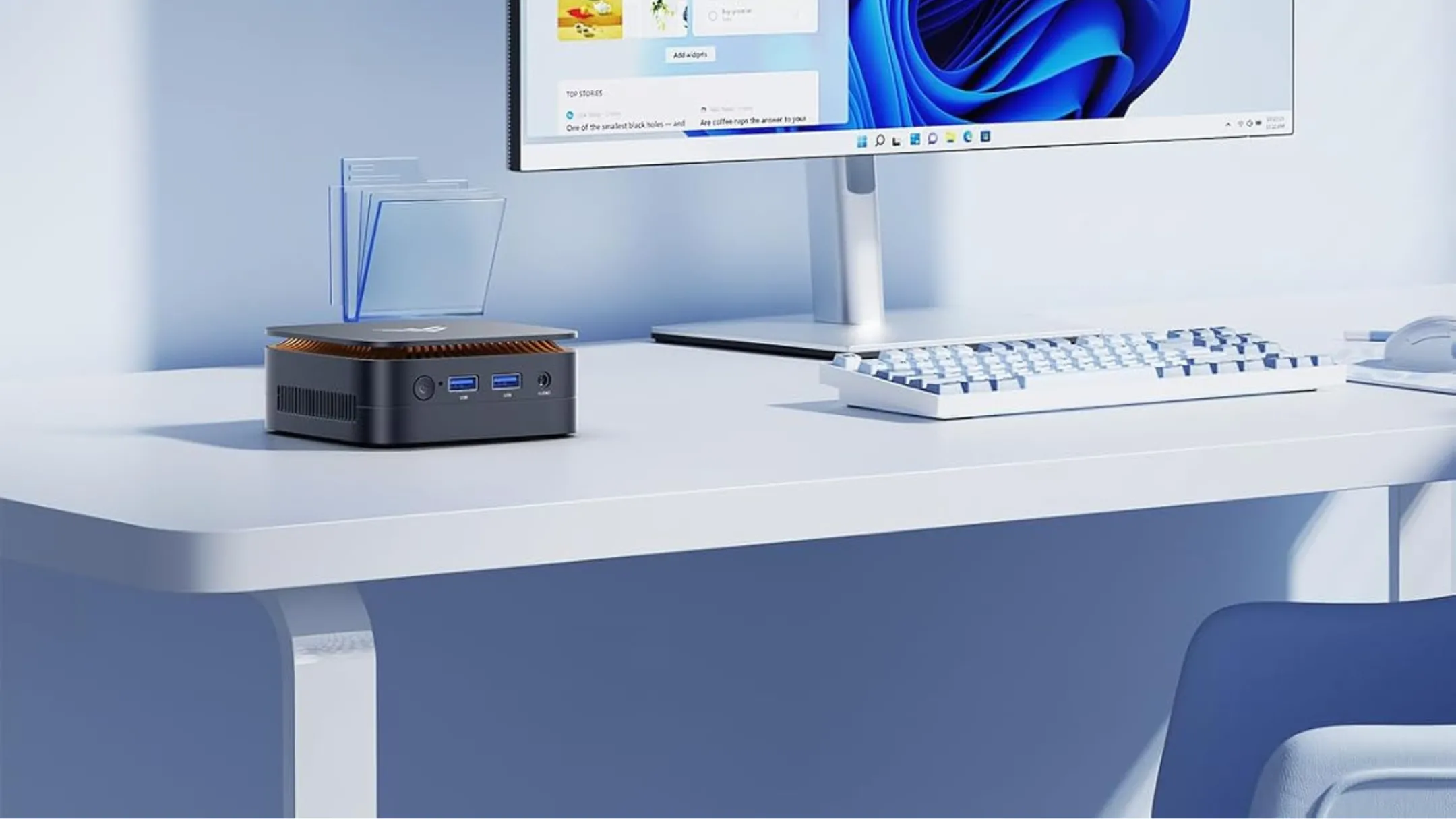 Cận cảnh các cổng kết nối và kích thước của Kamrui Mini PC
