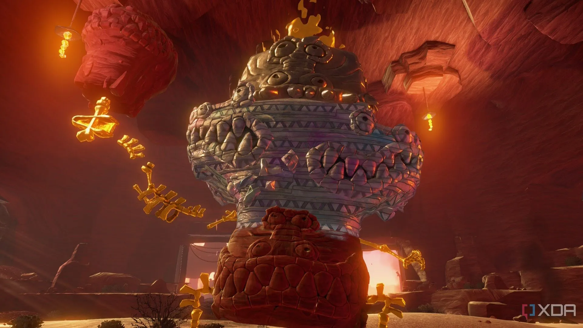 Cảnh chiến đấu hoành tráng với trùm trong Donkey Kong Bananza, minh họa đồ họa sắc nét và môi trường game đầy màu sắc trên Nintendo Switch 2.