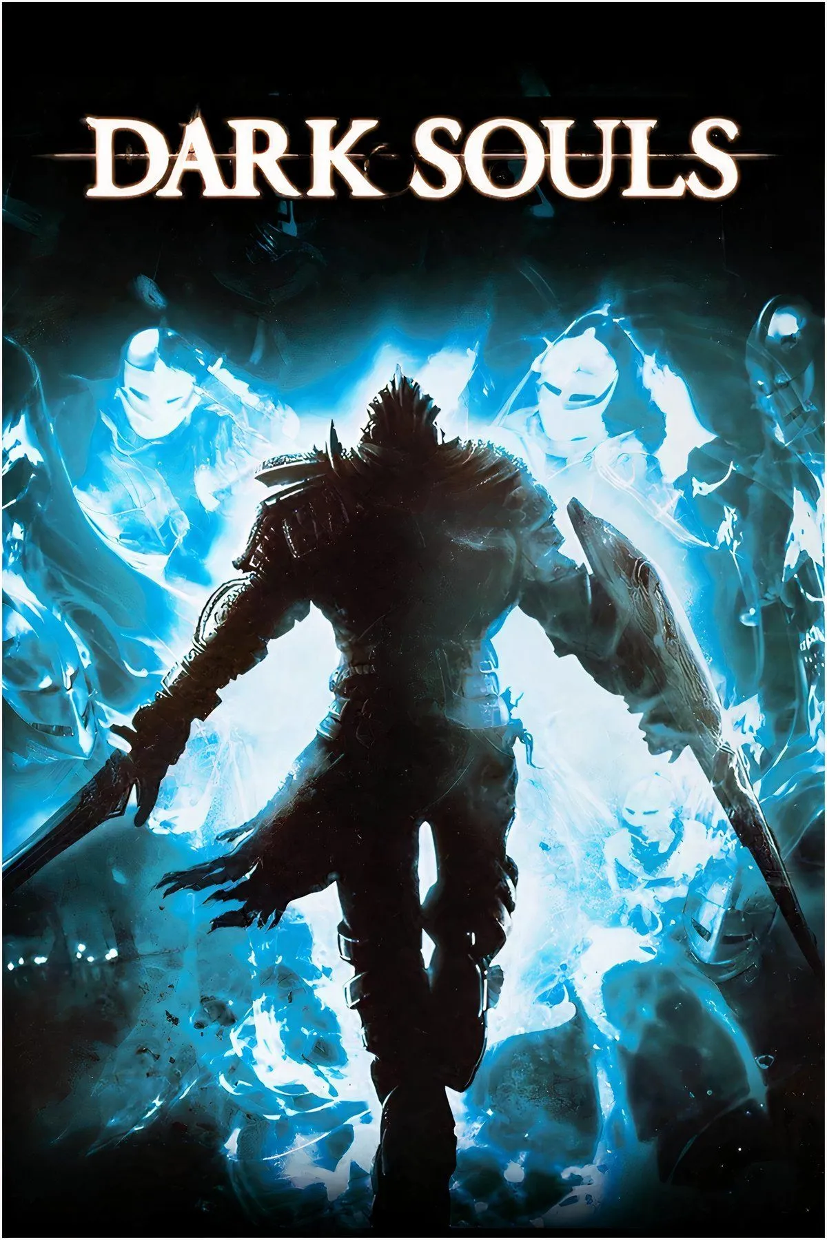 Cảnh chiến đấu trong thế giới u tối của Dark Souls, với nhân vật đối đầu kẻ thù