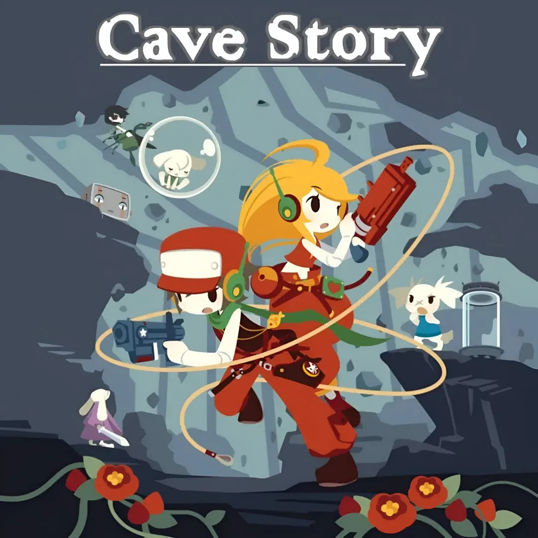 Cảnh gameplay của Cave Story, một game platformer hành động pixel art cổ điển với nhân vật chính và môi trường tối