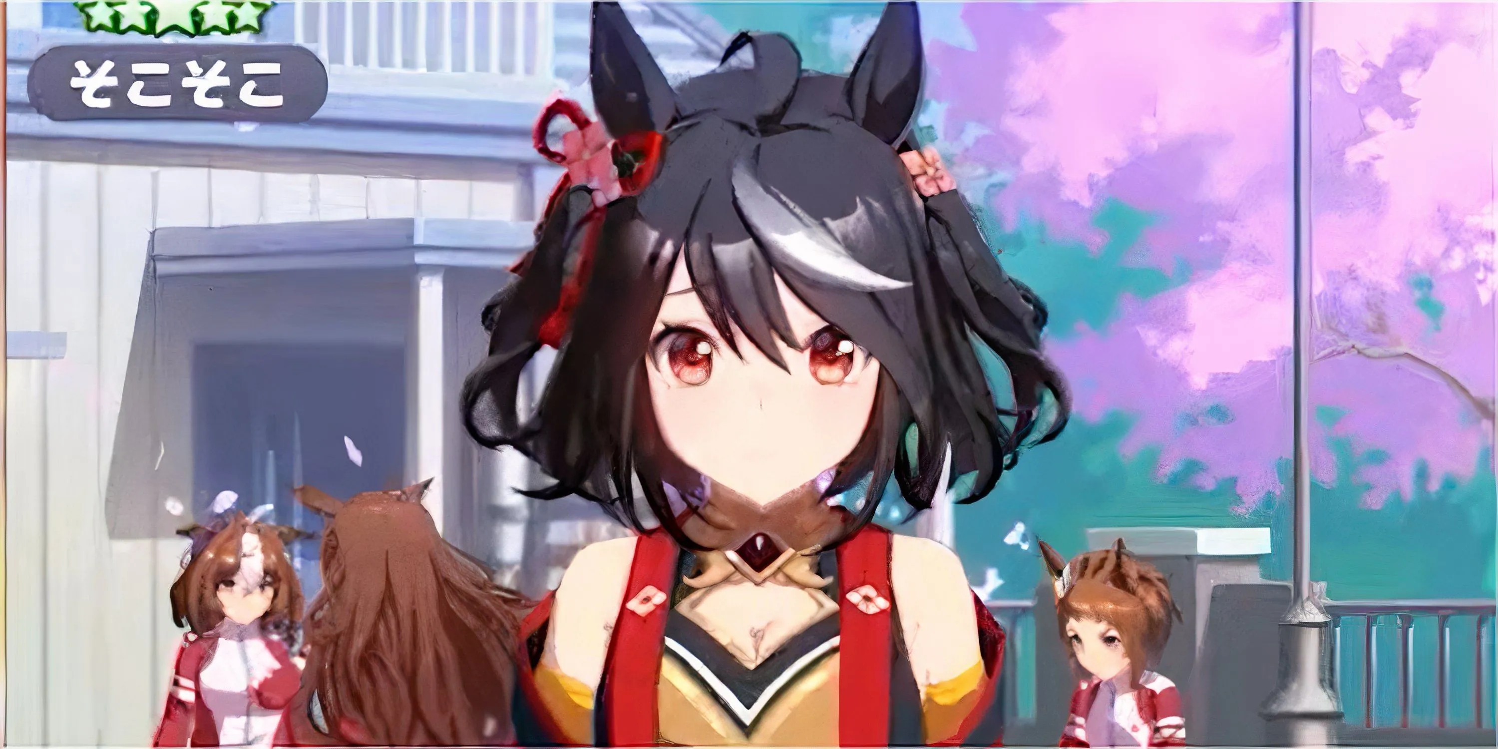 Cảnh gameplay đặc trưng trong Umamusume Pretty Derby, hiển thị đồ họa anime