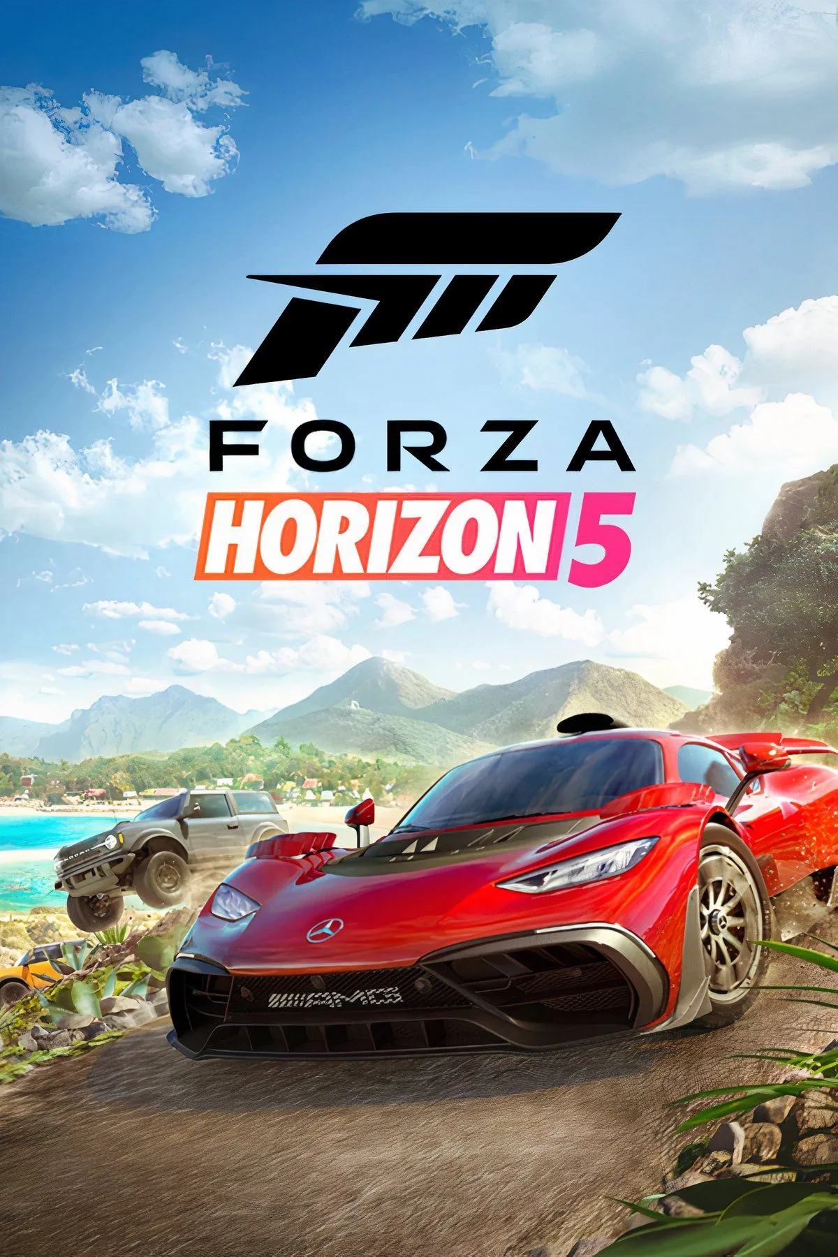 Cảnh quan tuyệt đẹp trong Forza Horizon 5 với một chiếc xe đua đang di chuyển