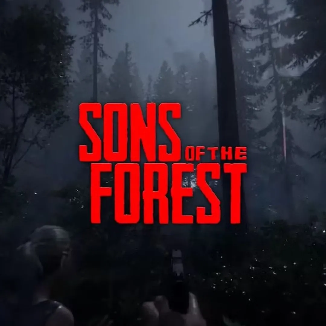 Cảnh trong game Sons of the Forest, người chơi và NPC Kevin đang khám phá một khu rừng rộng lớn, đối mặt với mối đe dọa từ những kẻ ăn thịt người.