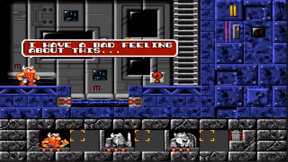 Cấp độ đầu tiên của The Lost Vikings, một game giải đố nền tảng trên MS-DOS