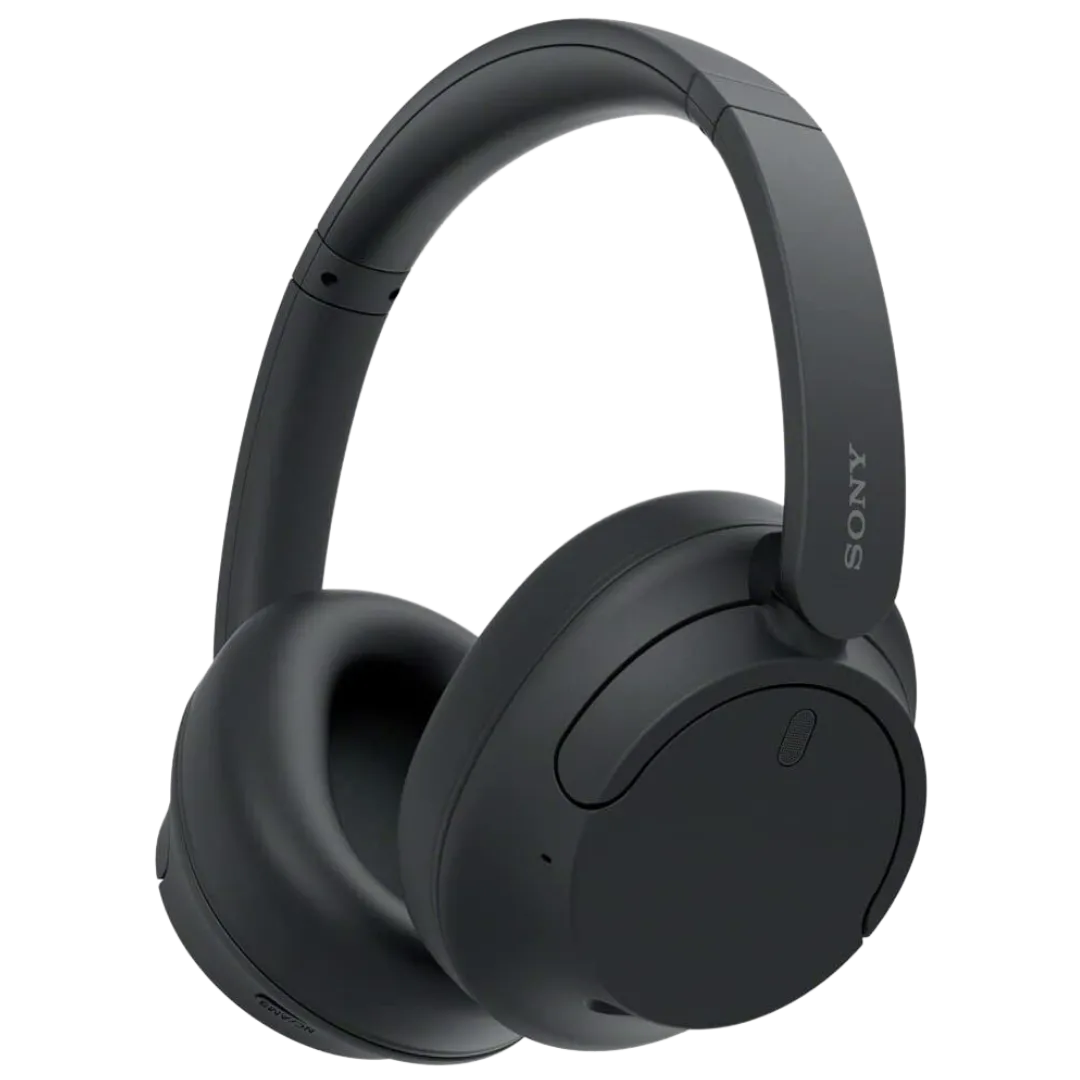 Cặp tai nghe chụp tai Sony WH-CH720N màu đen từ góc nhìn nghiêng.