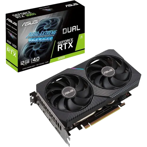 Card đồ họa Asus Dual GeForce RTX 3060 V2 OC với thiết kế tản nhiệt kép hiệu quả