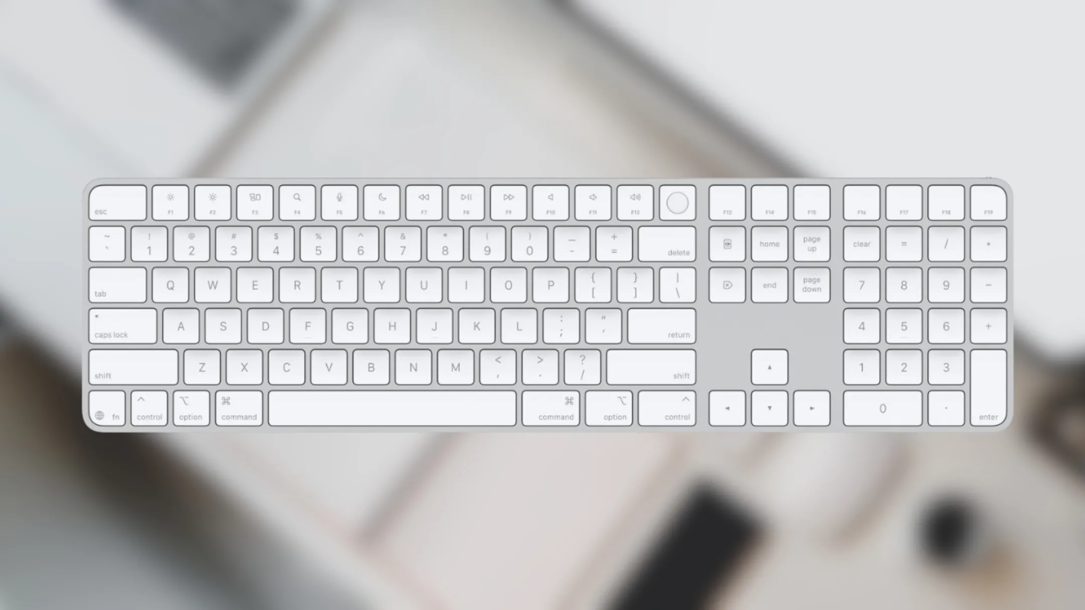 Chi tiết cảm biến Touch ID và khu vực bàn phím số trên Apple Magic Keyboard
