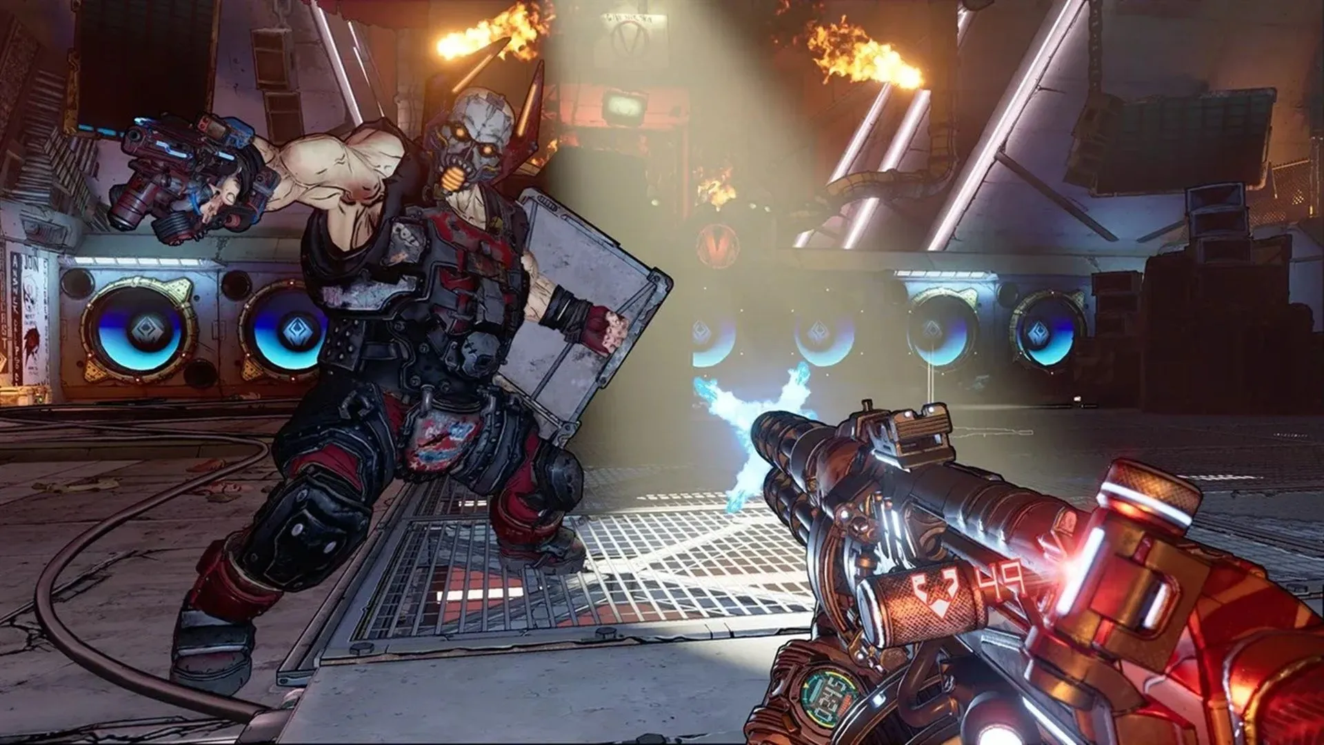 Chiến trường rực lửa trong Borderlands 3 trên Nintendo Switch 2, thể hiện đồ họa mượt mà và hiệu ứng cải thiện.