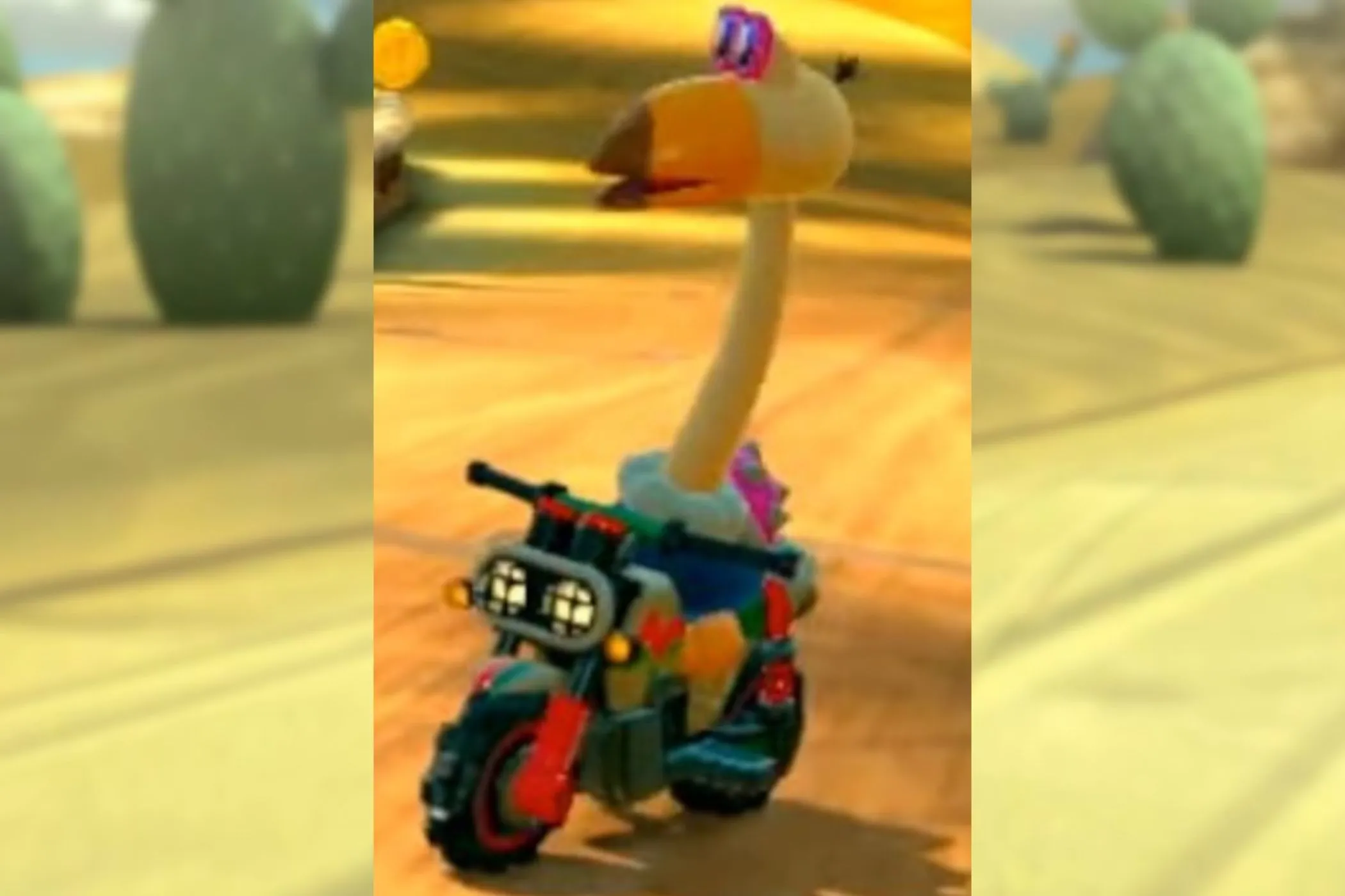 Conkdor trong Mario Kart World lái xe qua sa mạc