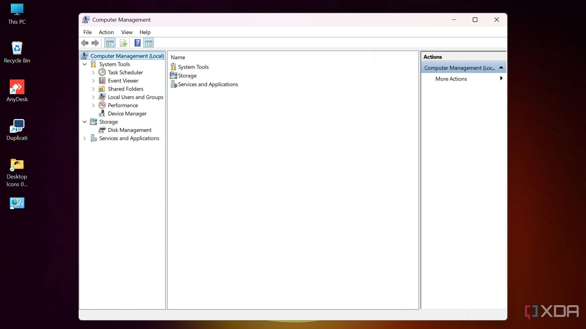 Cửa sổ Quản lý Máy tính (Computer Management) trong Windows, tổng hợp các công cụ quản lý hệ thống.