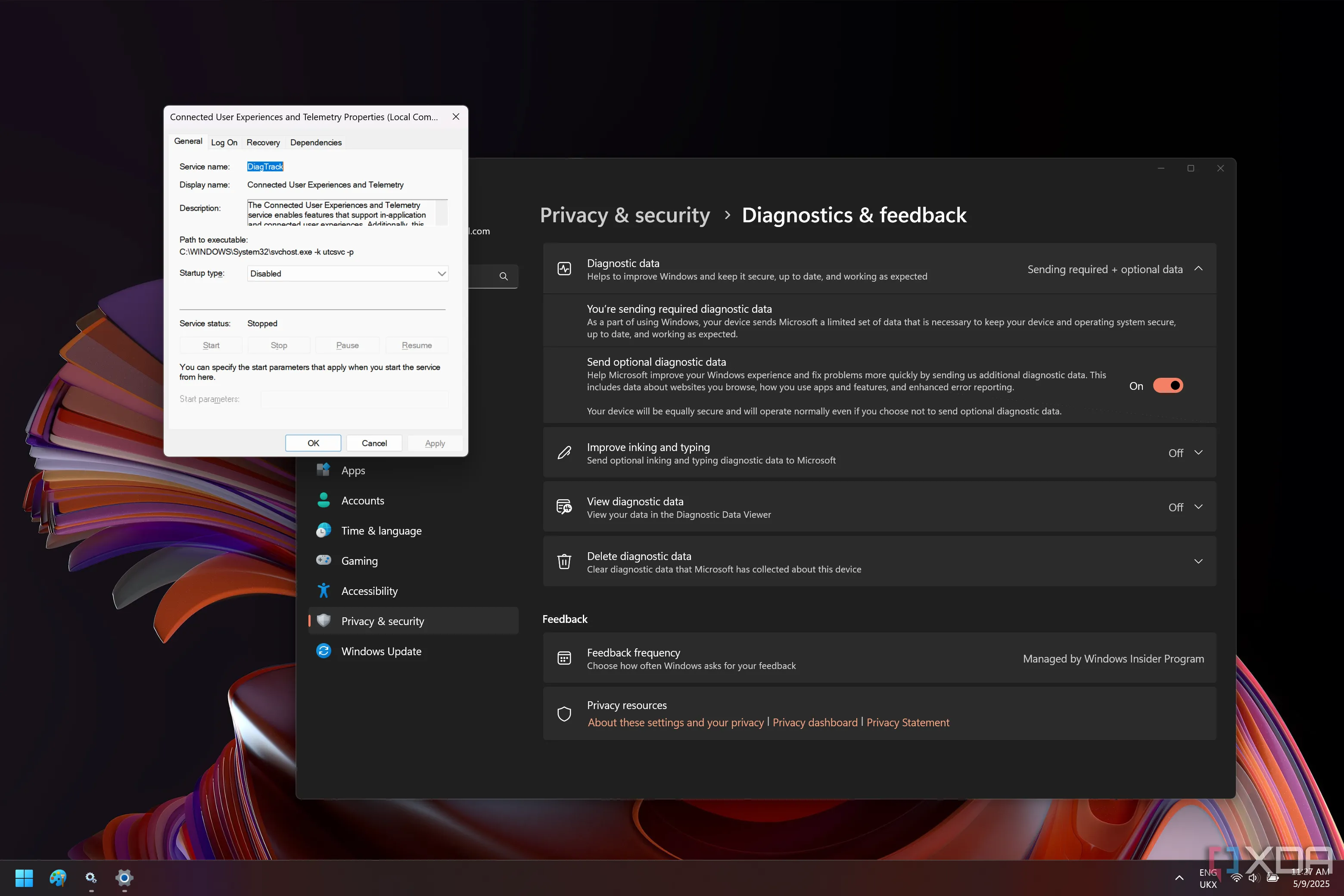 Dịch vụ Trải nghiệm Người dùng Kết nối và Telemetry trên Windows 11 bị vô hiệu hóa