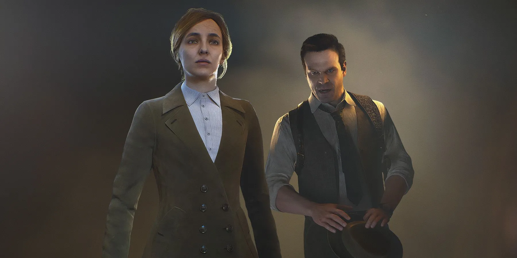 Edward Carnby và Emily Hartwood trong một phân cảnh điện ảnh của Alone in the Dark 2024, nổi bật đồ họa cải tiến
