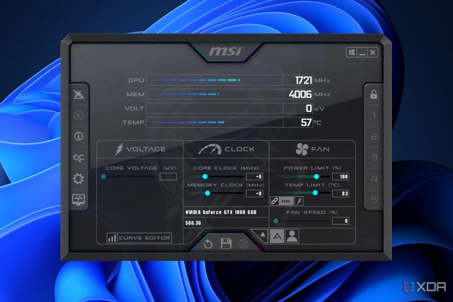Giao diện chính MSI Afterburner - Công cụ điều chỉnh GPU mạnh mẽ