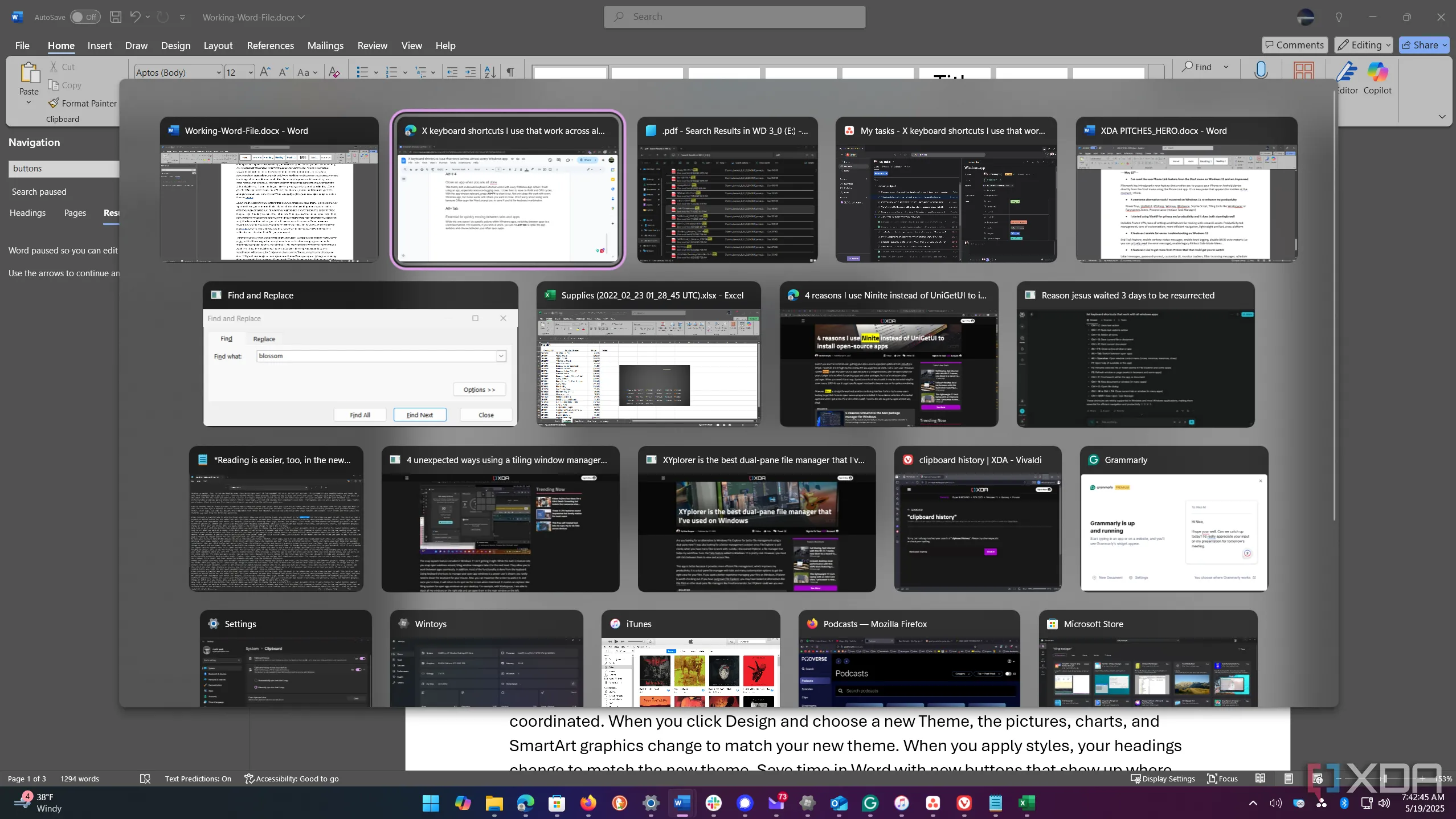 Giao diện chuyển đổi ứng dụng App Switcher trên Windows 11 với Alt Tab.