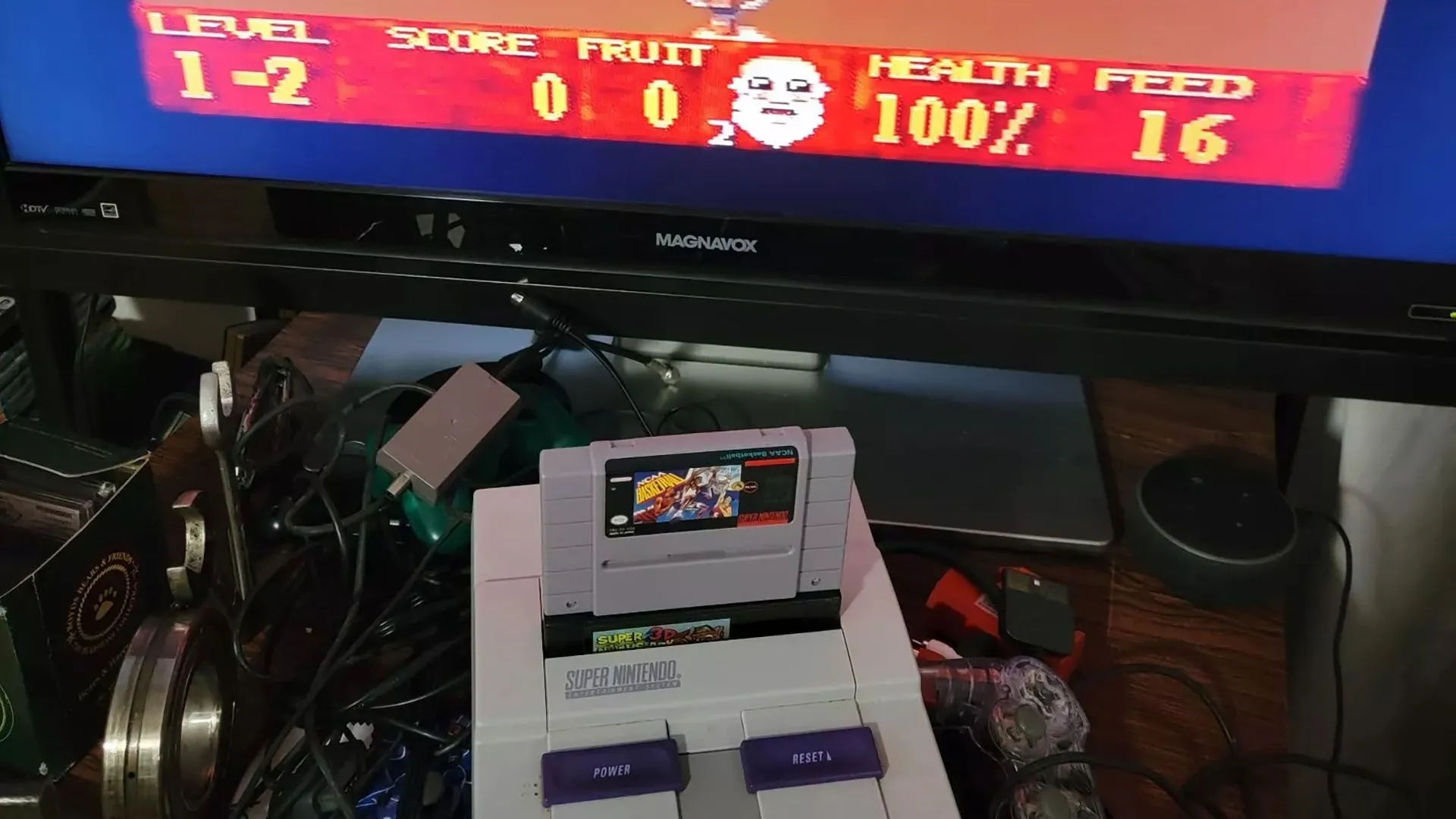 Giao diện game Super Noah's Ark 3D trên giả lập SNES, minh họa trải nghiệm game 2D cổ điển.