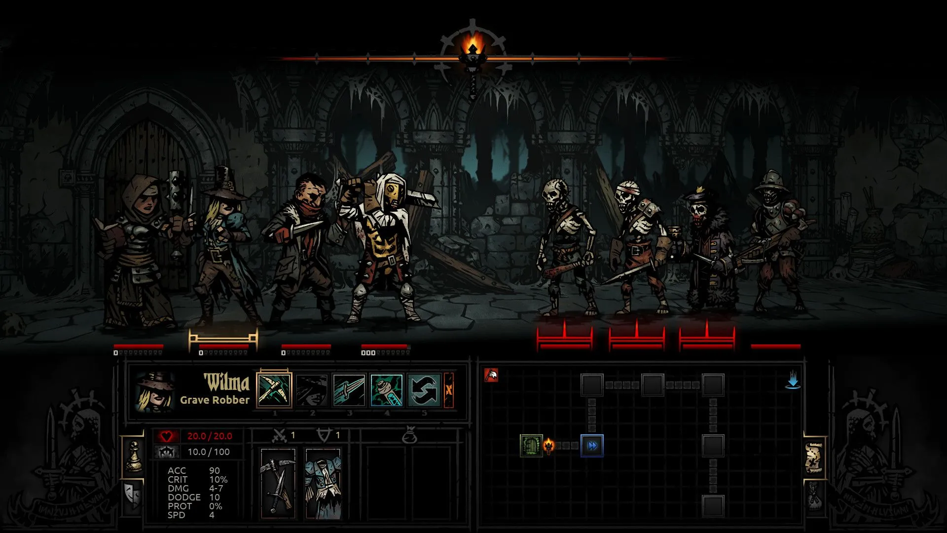 Giao diện hệ thống Stress trong game Darkest Dungeon, minh họa sự suy giảm tinh thần của nhân vật khi khám phá hầm ngục u ám.