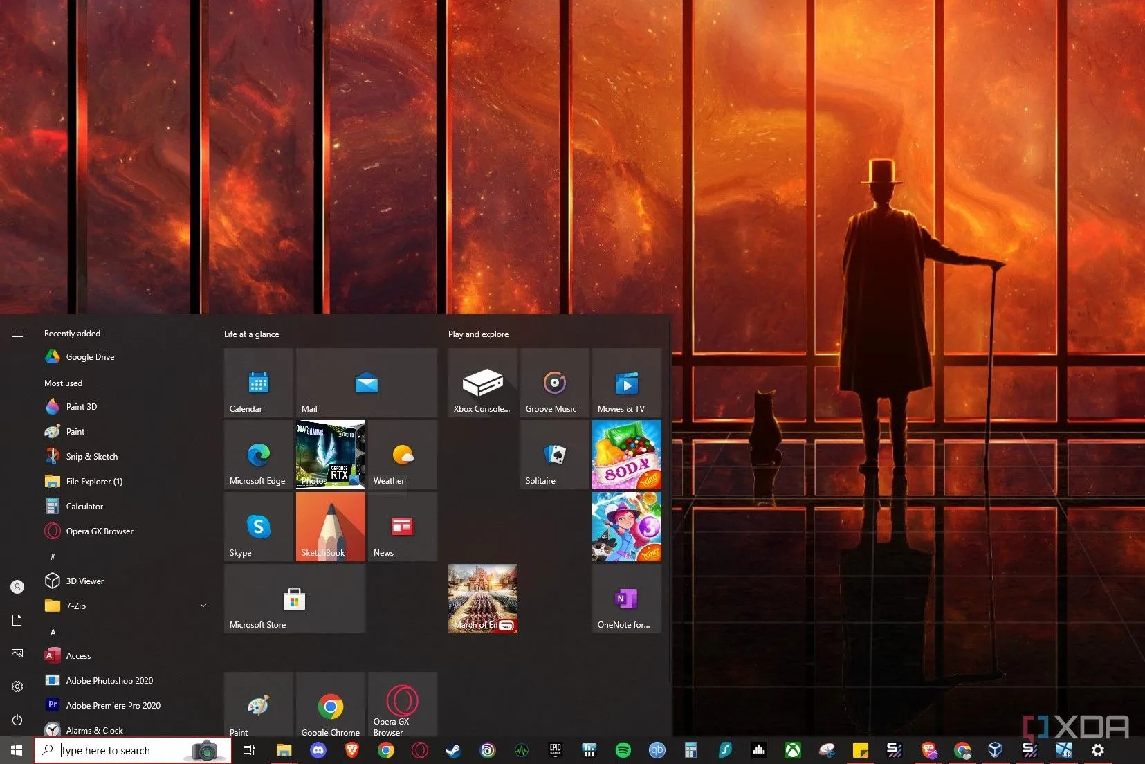 Giao diện màn hình nền và Start Menu của Windows 10, minh họa các chương trình đang chạy gây ảnh hưởng hiệu suất