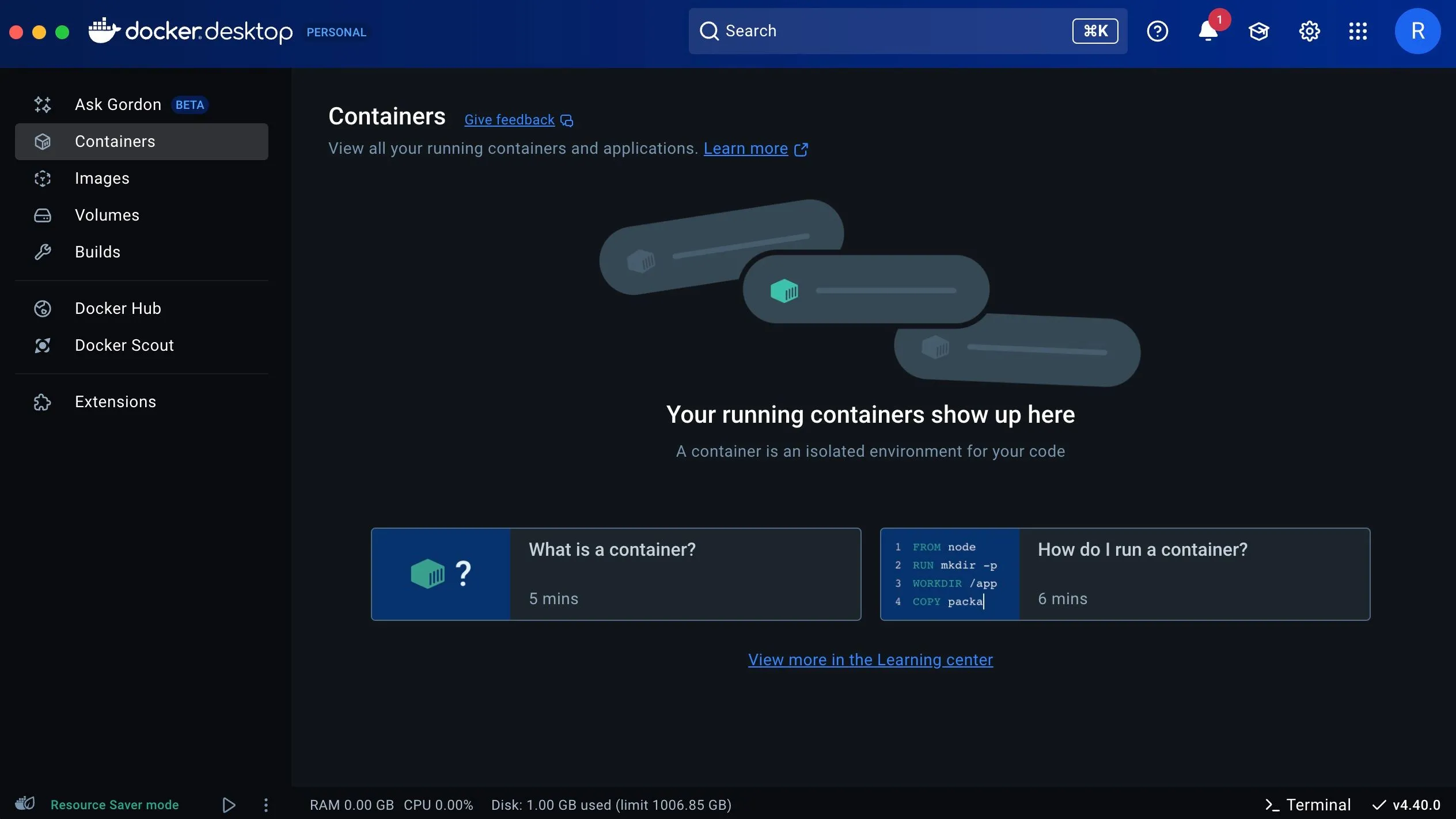 Giao diện người dùng Docker với nhiều tùy chọn phức tạp