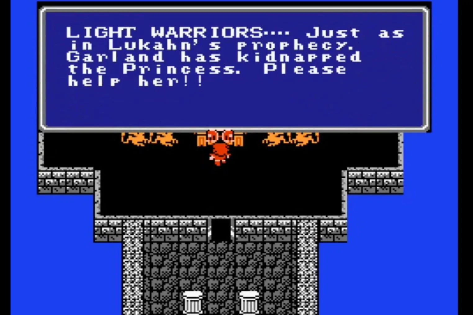 Giao diện nhiệm vụ và đối thoại trong game nhập vai Final Fantasy trên NES