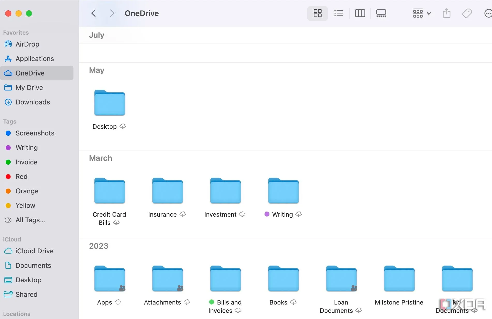 Giao diện OneDrive hiển thị các tệp đã đồng bộ trong Finder trên macOS, minh họa khả năng quản lý dữ liệu hiệu quả với ổ đĩa ngoài.