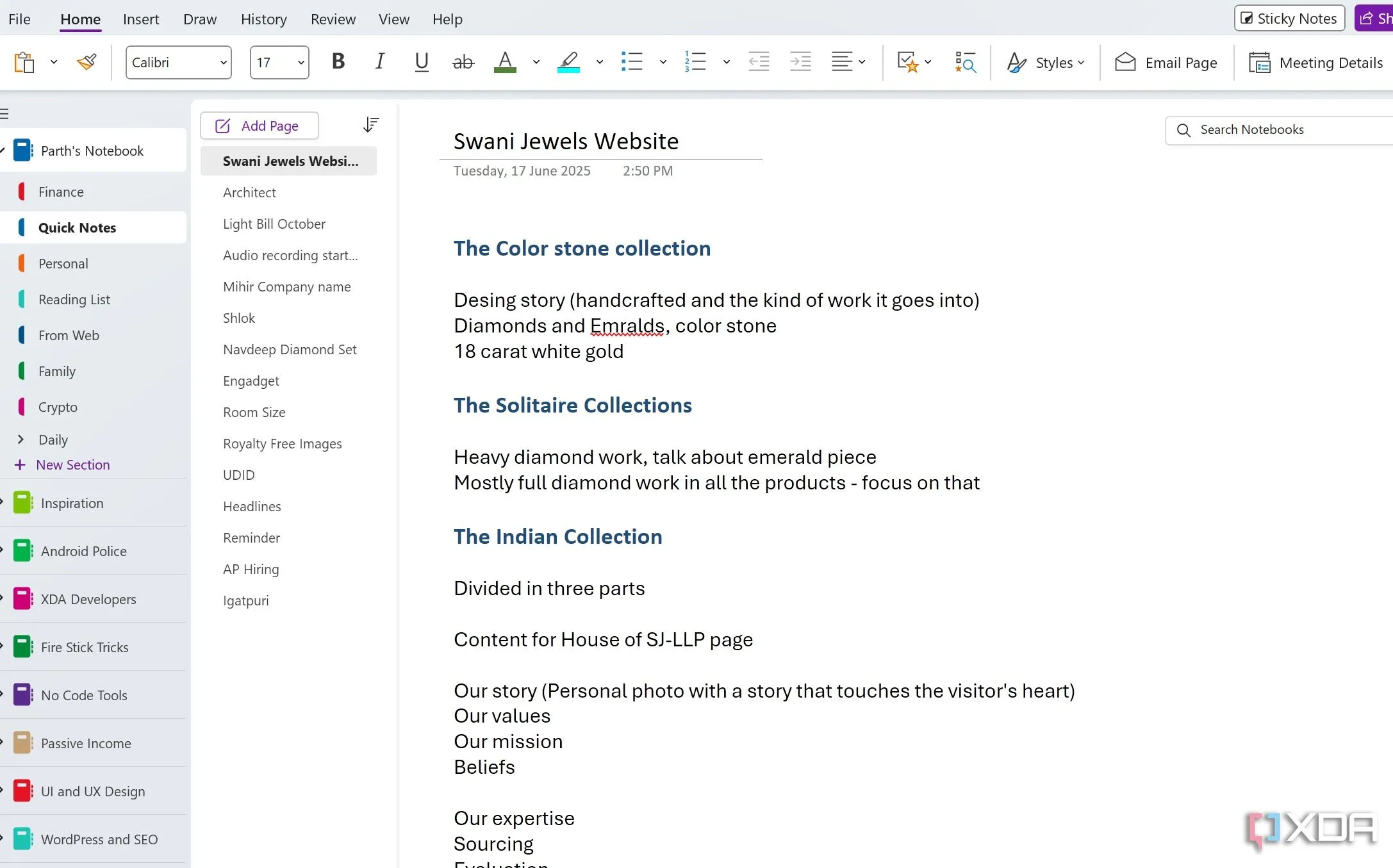 Giao diện OneNote trên Windows, thể hiện tính ổn định và khả năng hoạt động mượt mà trên các nền tảng.