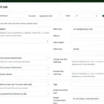 Giao diện Paperless-ngx hiển thị tùy chọn tạo quy tắc email mới để tự động hóa phân loại tài liệu
