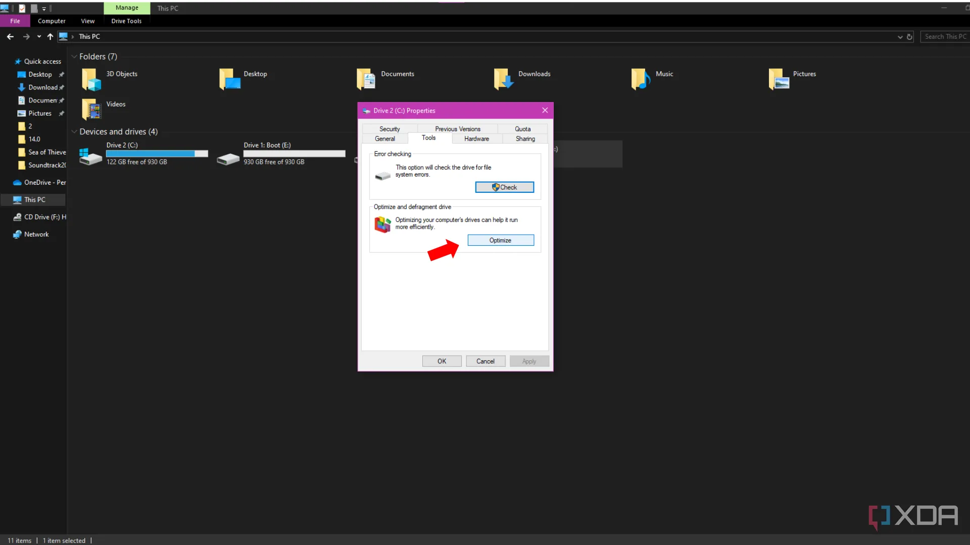 Giao diện phần mềm chống phân mảnh ổ cứng Windows với nút Optimize