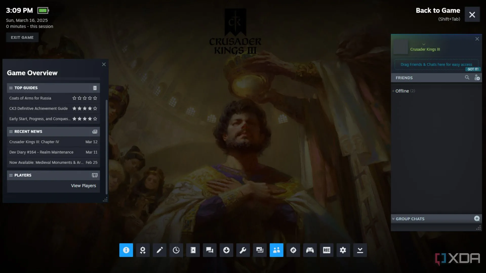 Giao diện Steam Overlay trên màn hình tải game Crusader Kings 3