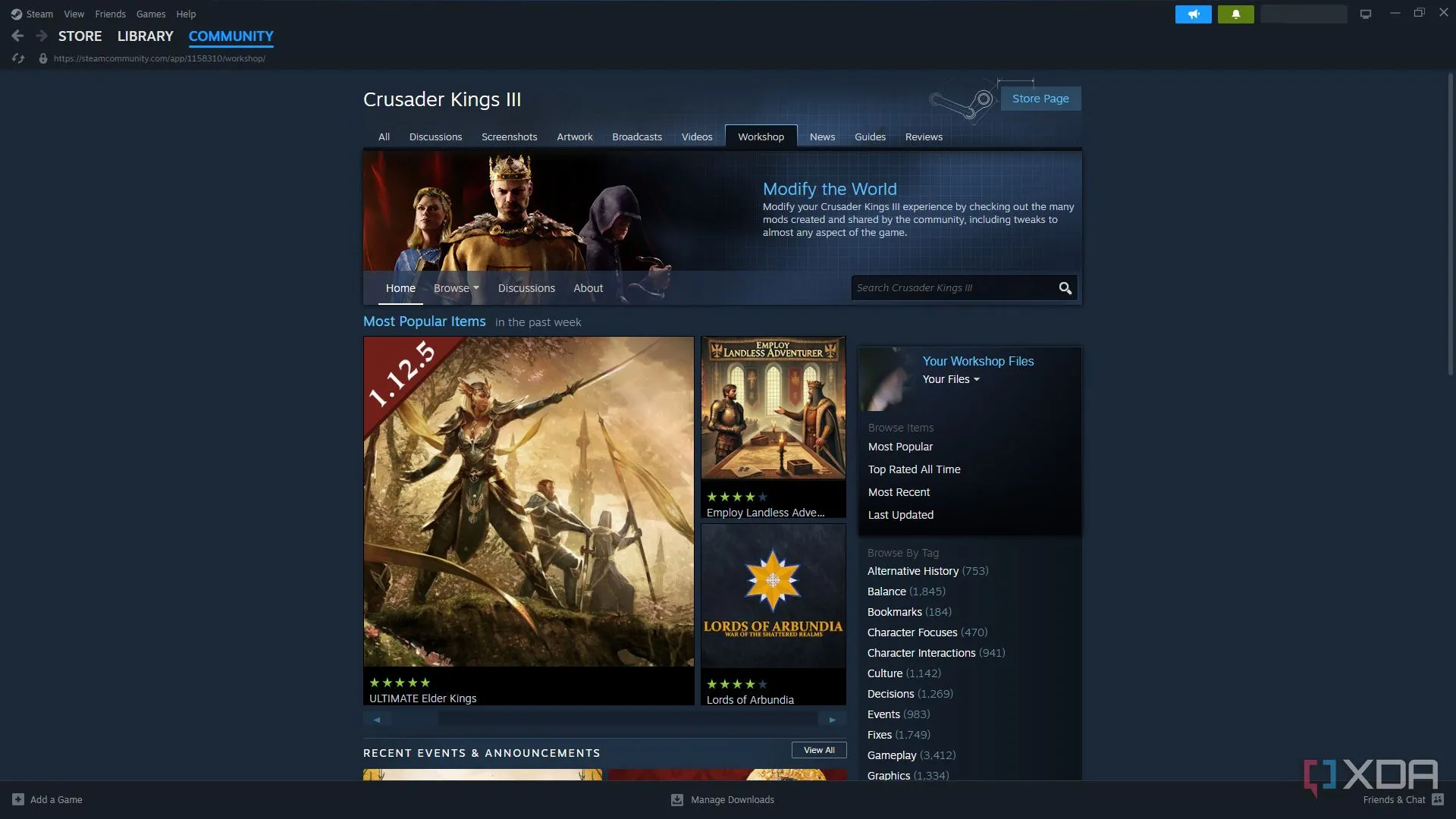 Giao diện Steam Workshop của game Crusader Kings 3