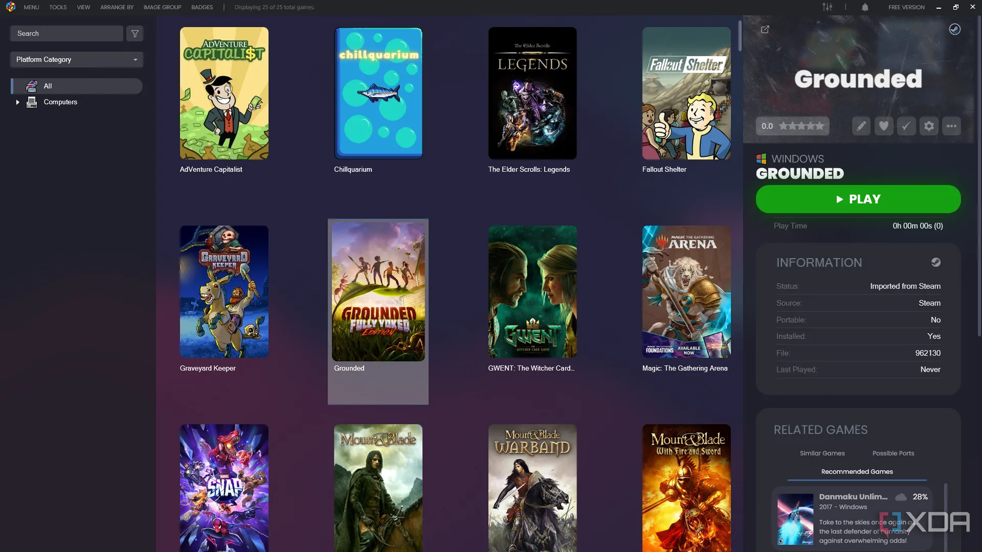 Giao diện thư viện game giả lập trên LaunchBox