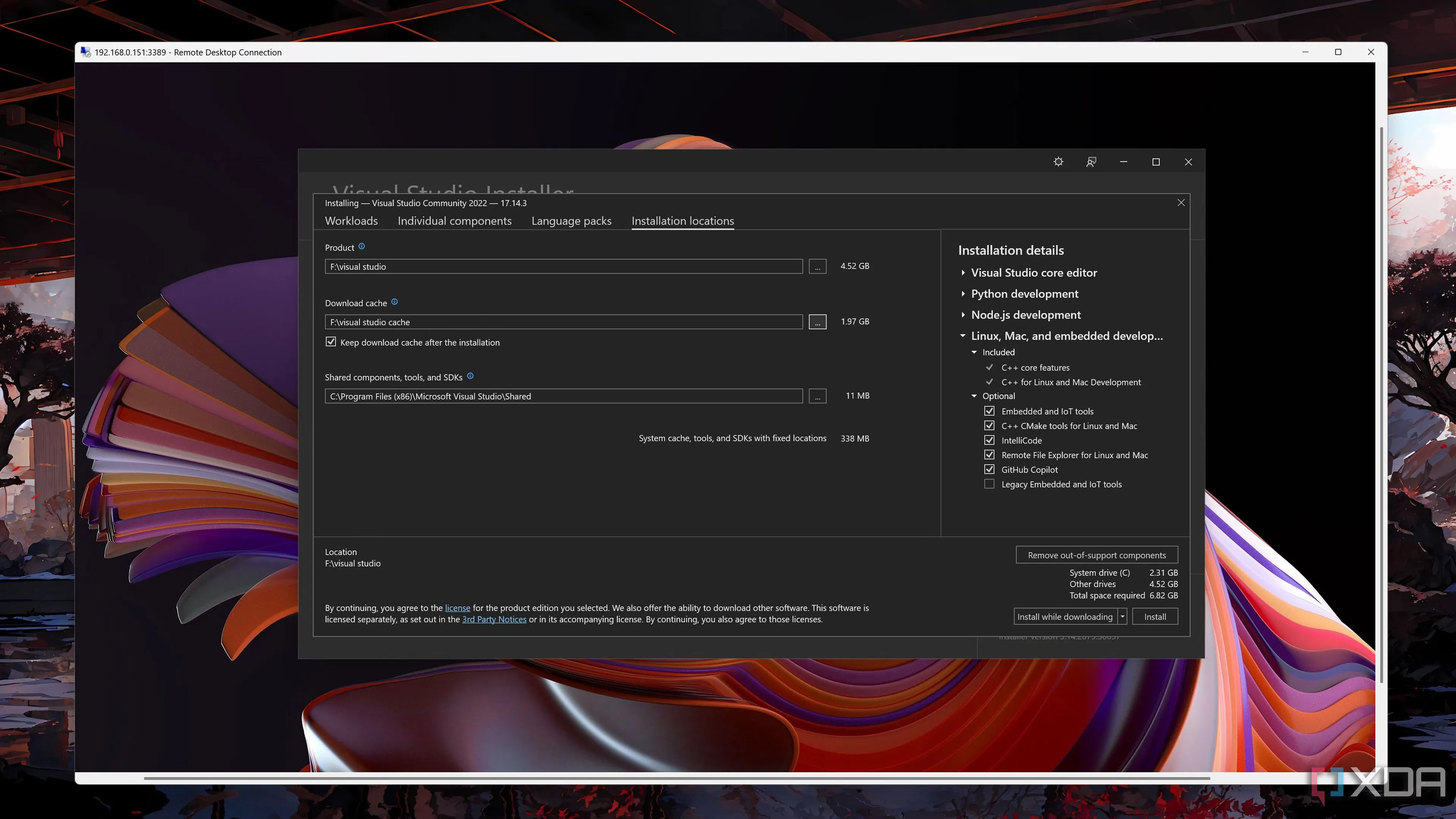 Giao diện tích hợp môi trường phát triển (IDE) Visual Studio đang hoạt động trên máy ảo Windows 11, truy cập từ xa qua RDP, sẵn sàng cho lập trình C++.