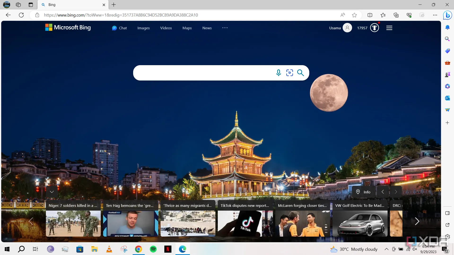 Giao diện tìm kiếm Bing hiển thị trên trình duyệt Microsoft Edge, minh họa việc Bing đang cạnh tranh thị phần với Google.