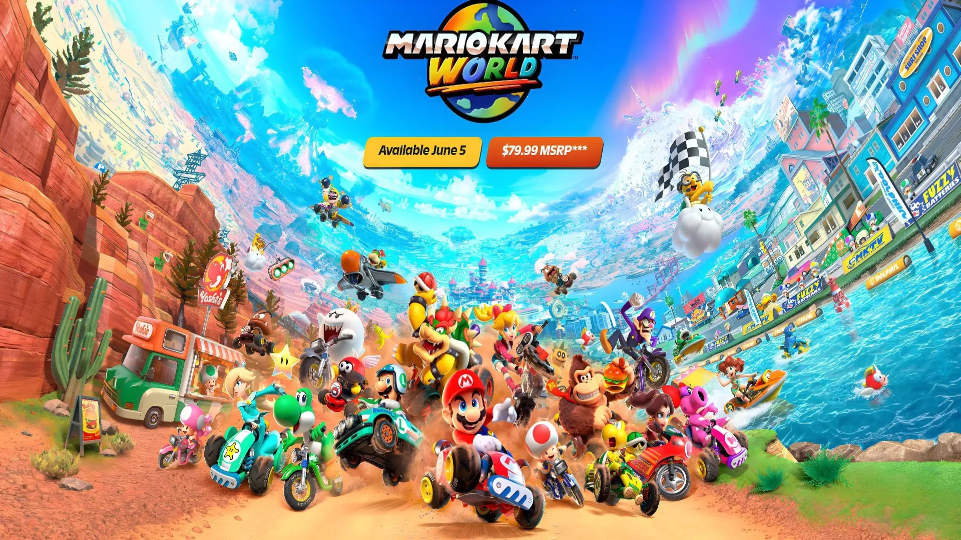 Giao diện trò chơi Mario Kart World minh họa mức giá 80 USD trên Nintendo Switch 2.